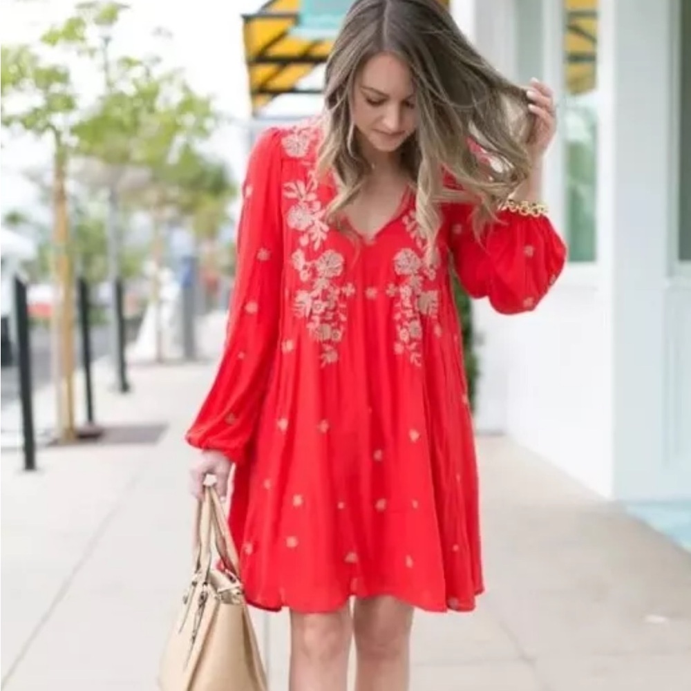 Free People Red Long Sleeve Dress